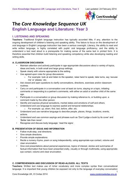 English Language and Literature, Year 3 - Core Knowledge UK