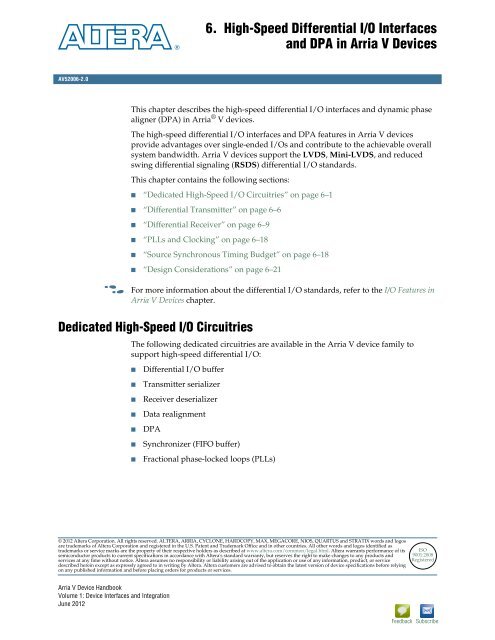 High-Speed Differential I/O Interfaces and DPA in Arria V ... - Altera