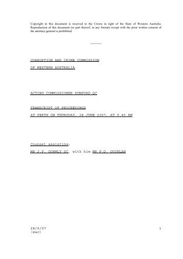 Mallard Inquiry, Private Hearing, 28 June 2007 - Corruption and ...