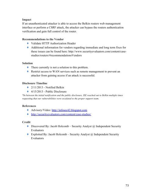 ISE SOHO Vulnerability Catalog Published - Independent Security ...