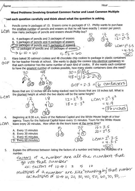 problem solving involving gcf and lcm grade 4