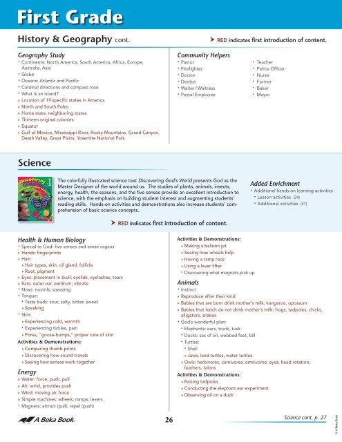 ABB Scope and Sequence 2012-First Grade - A Beka Book