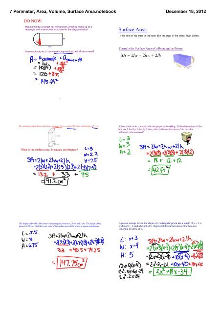 Surface Area NOTES