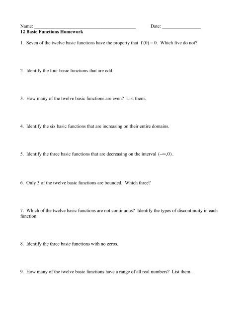 12 Basic Functions HW