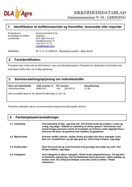 SIKKERHEDSDATABLAD N 34 dansk 07 2009 - Index of - DLA Agro