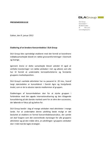 PRESSEMEDDELELSE Galten, den 9. januar 2012 ... - DLA Agro