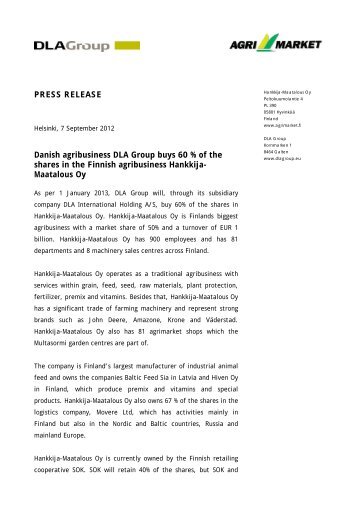 PRESS RELEASE Danish agribusiness DLA Group buys ... - DLA Agro