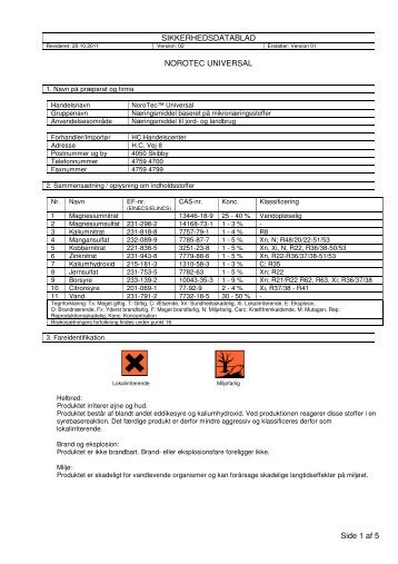 SIKKERHEDSDATABLAD NOROTEC UNIVERSAL Side 1 af 5