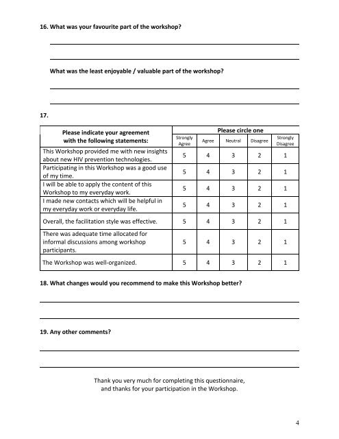 Post-Workshop Evaluation Form