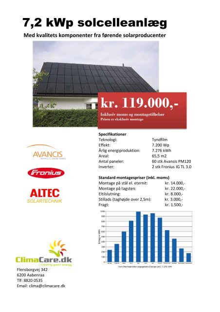 7,2 kW solcelleanlÃ¦g fra Avancis / Fronius - ClimaCare