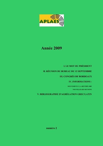 Bulletin nÂ° 2, annÃ©e 2009 - APLAES