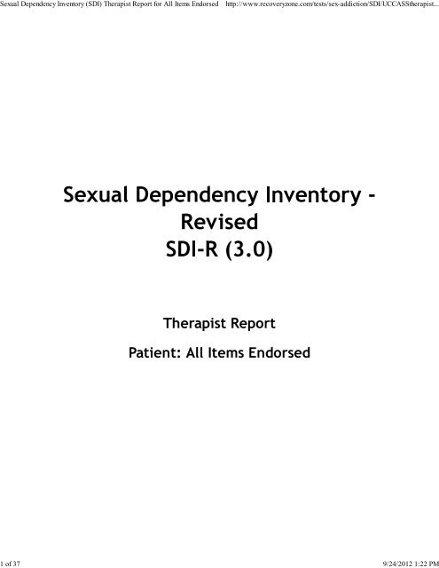 Sexual Dependency Inventory (SDI) Therapist Report for All image image