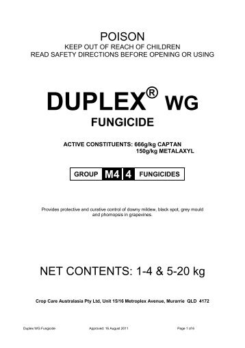 Label - DUPLEX WG FUNGICIDE - Pest Genie
