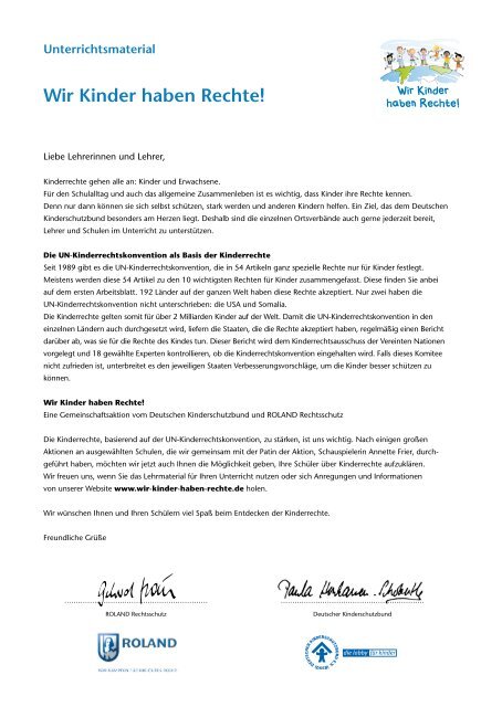 Unterrichtsmaterial Wir Kinder Haben Rechte