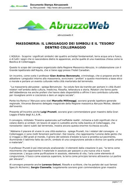 massoneria: il linguaggio dei simboli e il 'tesoro' - Gran Loggia d'Italia