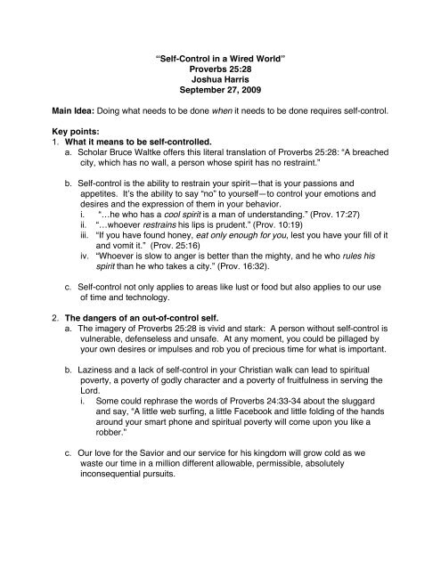 Summary Outline Covenant Life Church