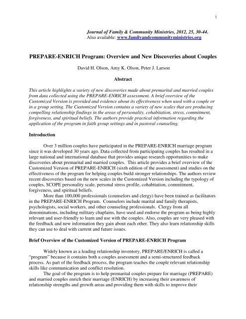 Overview and New Discoveries about Couples - Prepare-Enrich