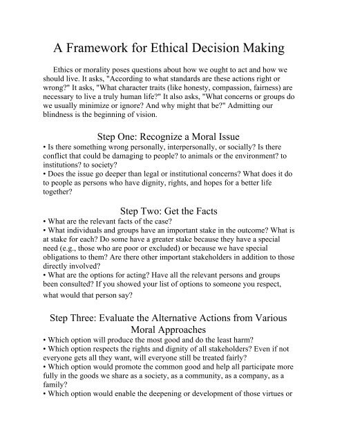 A Framework for Ethical Decision Making - Tripod