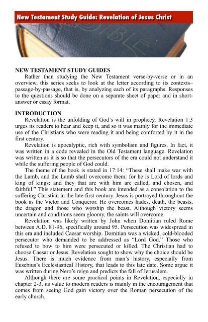 New Testament Study Guides - ElectronicGospel