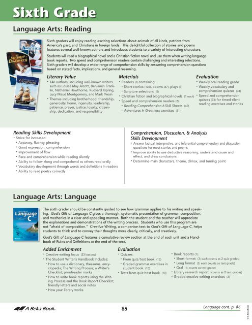 ABB Scope and Sequence 2012-Sixth Grade (PDF) - A Beka Book