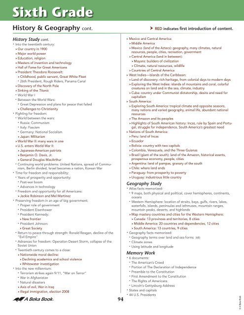 ABB Scope and Sequence 2012-Sixth Grade (PDF) - A Beka Book