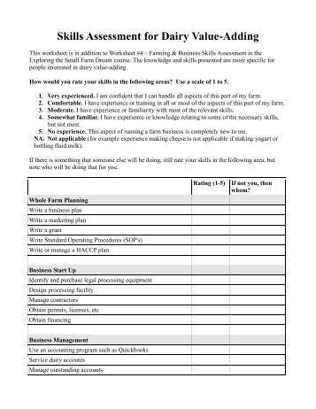 Skills Assessment for Dairy Value-Adding