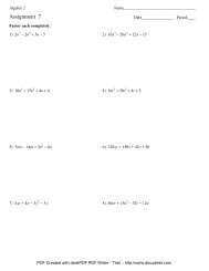 Algebra 2 - Assignment 7 - Lynn English Faculty Websites
