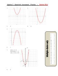 Algebra 2 – Quarterly Assessment – Practice -- Answer Key