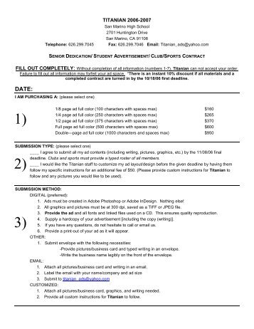 Yearbook Student Ad Contract - San Marino High School