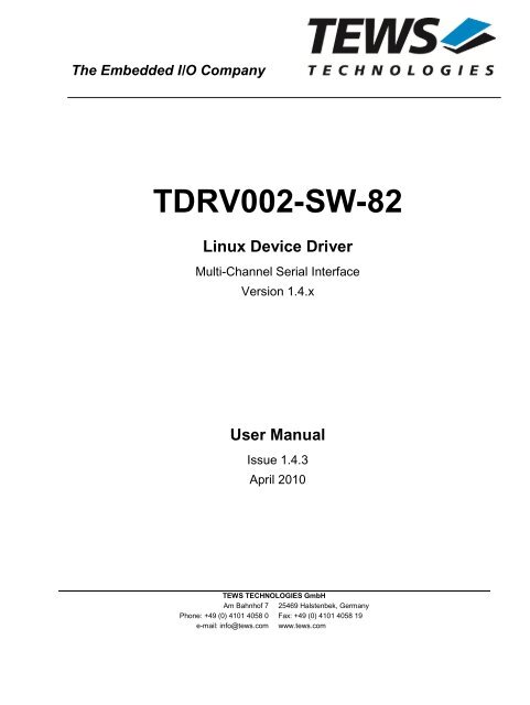The Embedded I/O Company TDRV002-SW-82 Linux Device Driver