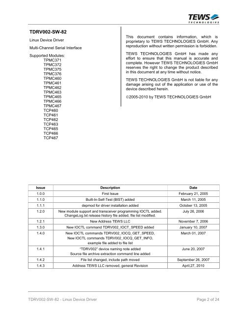 The Embedded I/O Company TDRV002-SW-82 Linux Device Driver