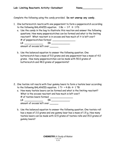 Limiting Reactants Activity Lab