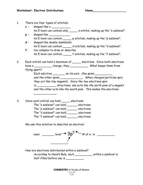 Electron Distributions Worksheet Electron Distributions Worksheet