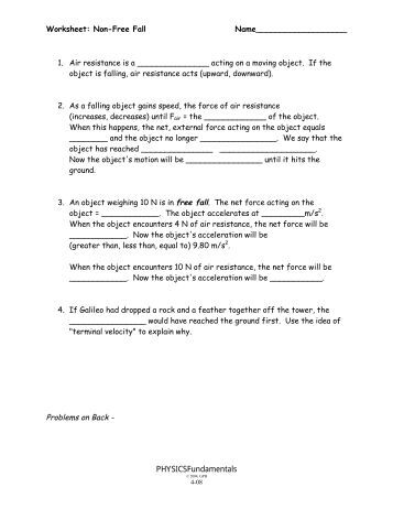 Worksheets Free Fall Worksheet physics 110 free fall worksheet davidson non worksheet