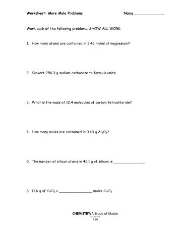 Worksheet: More Mole Problems