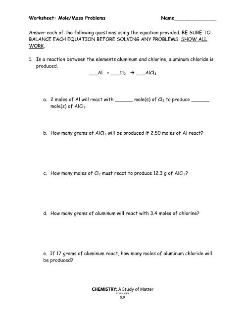 Mole/Mass Problems