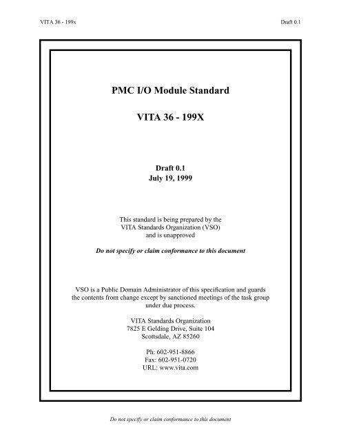 PMC I/O Module Standard VITA 36 - 199X