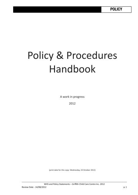 policy compilation 2012 - Dorothy Waide Centre for Early Learning