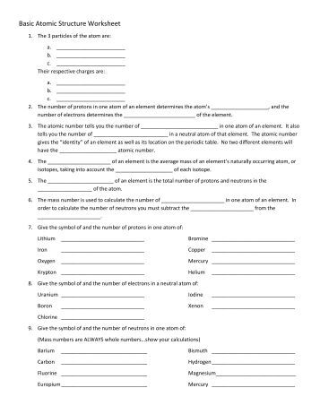 Printables Honors Chemistry Worksheets honors chemistry summer assignment atomic structure worksheet basic staff fcps net