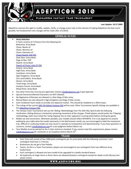 WARHAMMER FANTASY TEAM TOURNAMENT GENERAL RULES ...