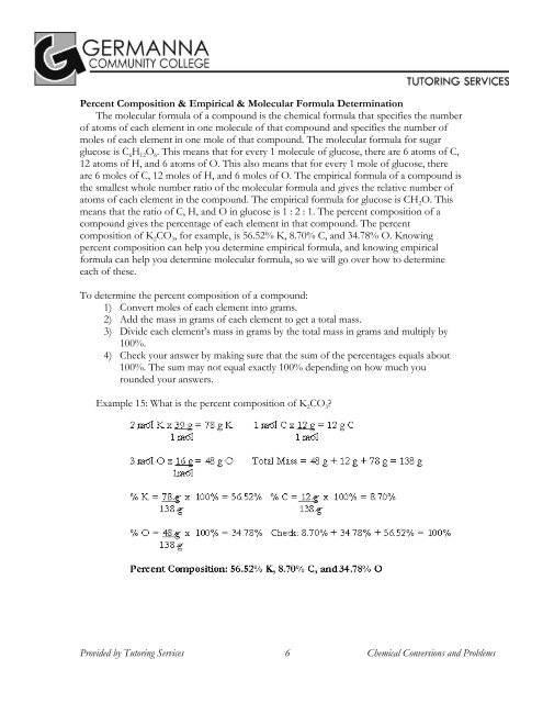 Chemical Conversions and Problems - Germanna Community College