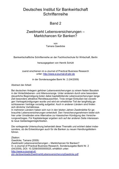 Zweitmarkt Lebensversicherungen - Deutsches Institut für ...