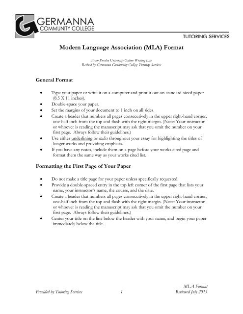 MLA Format - Germanna Community College