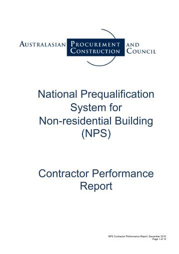 NPS Contractor Performance Report - Australian Procurement and ...