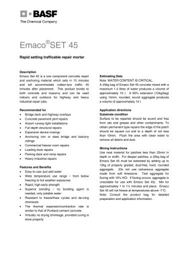 Emaco SET 45 Datasheet - AutoSpec