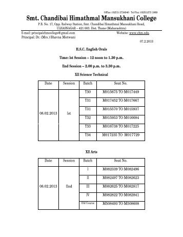 H.S.C. English Orals Schedule - Smt. Chandibai Himathmal ...