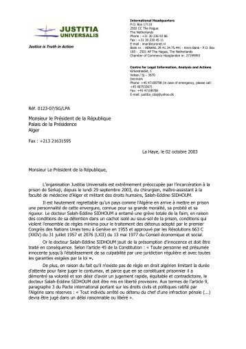 Lettre au PrÃ©sident de la RÃ©publique - Algeria-Watch