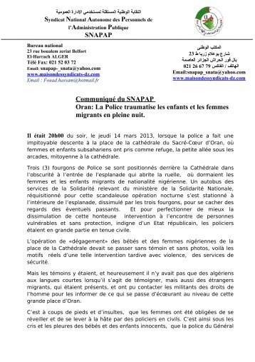 CommuniquÃ© du SNAPAP Oran: La Police ... - Algeria-Watch