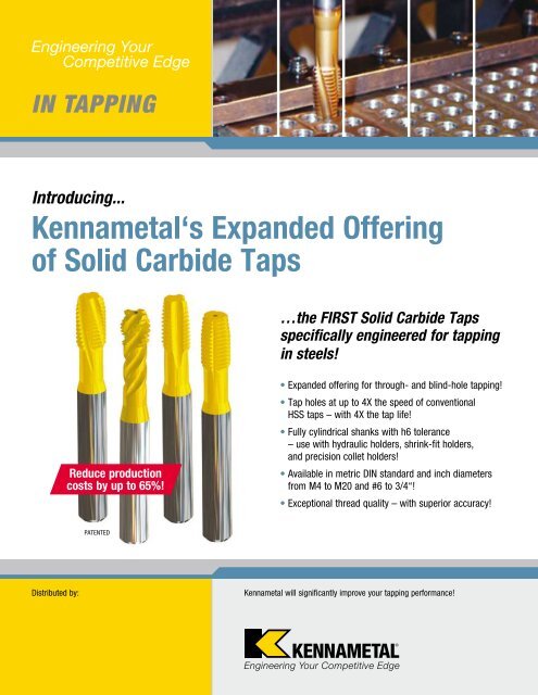 Kennametal S Expanded Offering Of Solid Carbide Taps Jan Havelka