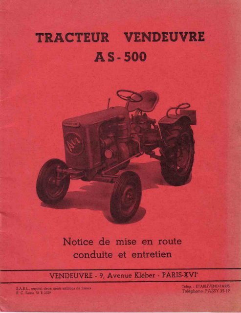 TRACTEUR VENDEUVRE A S - 500 - Amicale des vieilles soupapes